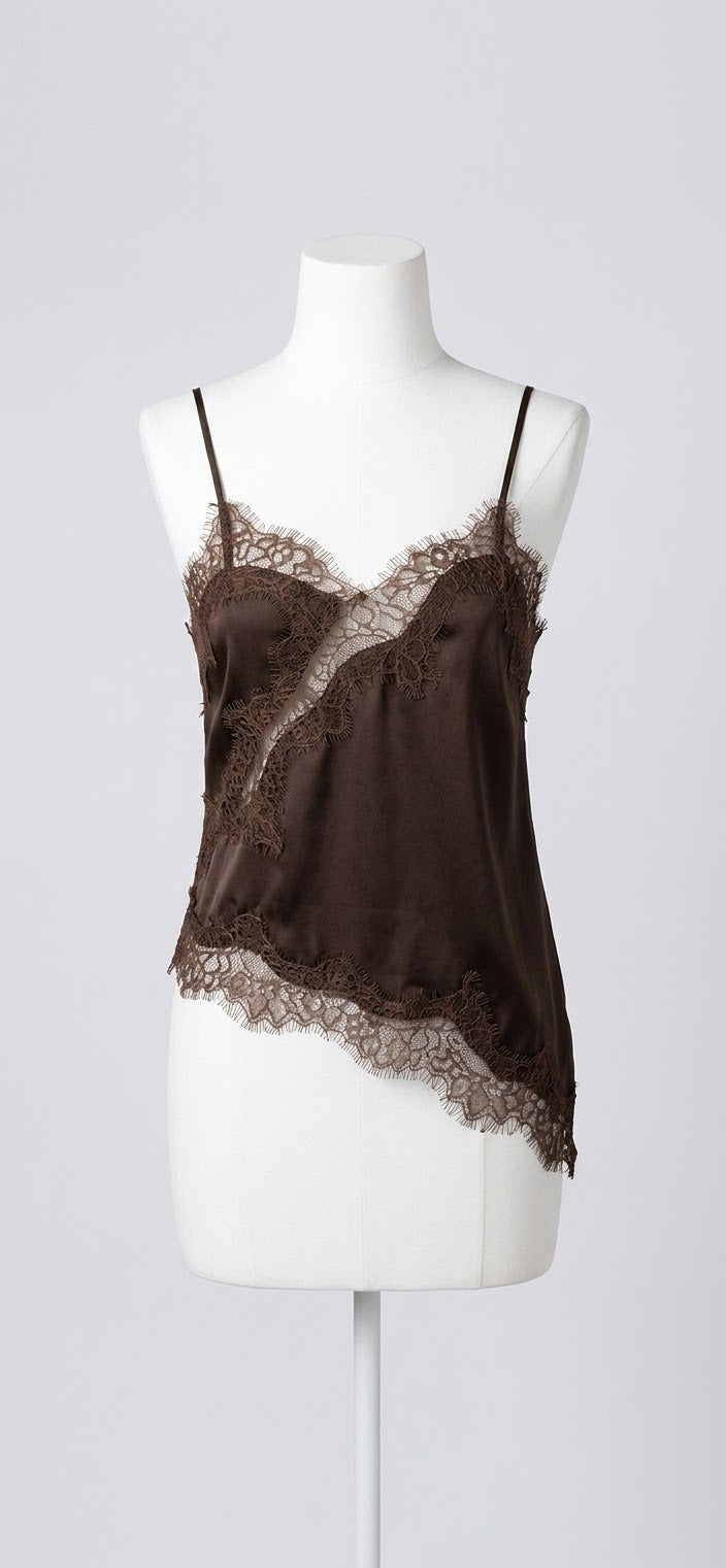 Top entallado de tirantes con encaje para mujer, transparente, escote en V, espalda descubierta, sin mangas, novedad de otoño 2026, estilo urbano unicolor.