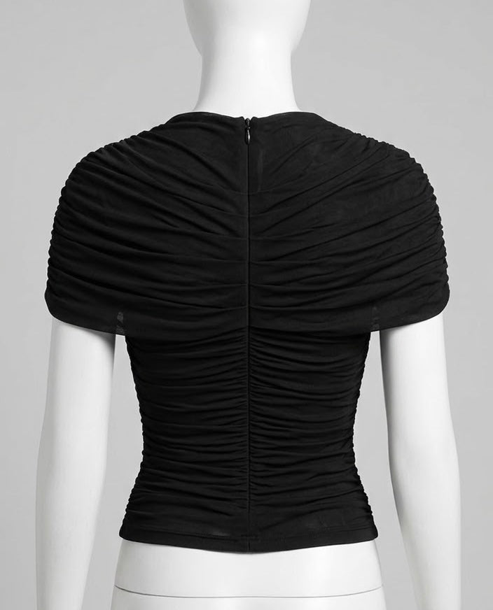 Top corto fruncido para mujer, camiseta elegante entallada con cierre y estilo corsé (Blanca / Negra)