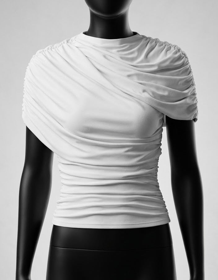 Top corto fruncido para mujer, camiseta elegante entallada con cierre y estilo corsé (Blanca / Negra)