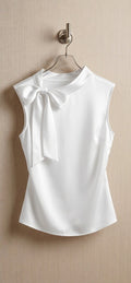 Blusa elegante sin mangas de satén con lazo, hombros descubiertos, básica para mujer, talle alto, estilo casual de oficina, corta.
