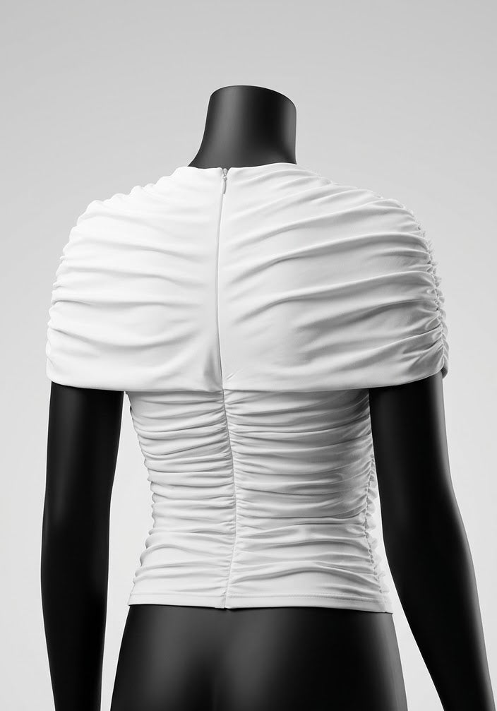 Top corto fruncido para mujer, camiseta elegante entallada con cierre y estilo corsé (Blanca / Negra)