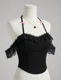 Top corto sexy para mujer con escote halter, hombros descubiertos, espalda al aire y copas acolchadas.
