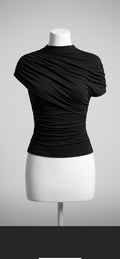 Top corto fruncido para mujer, camiseta elegante entallada con cierre y estilo corsé (Blanca / Negra)