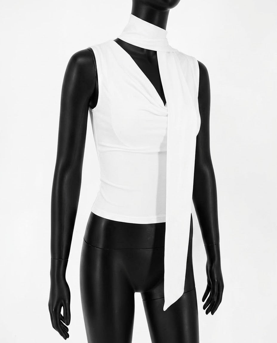 Top de tirantes sin mangas para mujer con cuello en V, liso, ajuste ceñido, tejido de punto elegante y estilo urbano de verano.