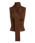 Top de tirantes entallado para mujer, elegante, de tejido de punto, sin mangas, con cuello en V y detalle de lazada (estilo urbano/casual).