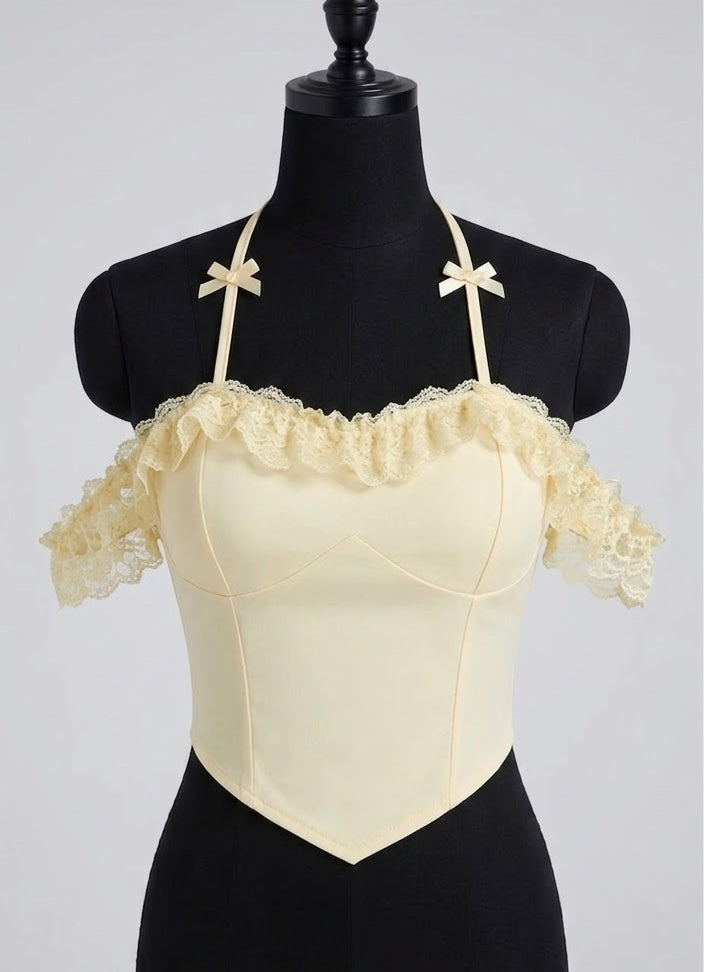 Top corto sexy para mujer con escote halter, hombros descubiertos, espalda al aire y copas acolchadas.
