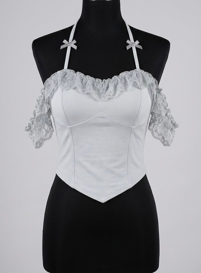 Top corto sexy para mujer con escote halter, hombros descubiertos, espalda al aire y copas acolchadas.