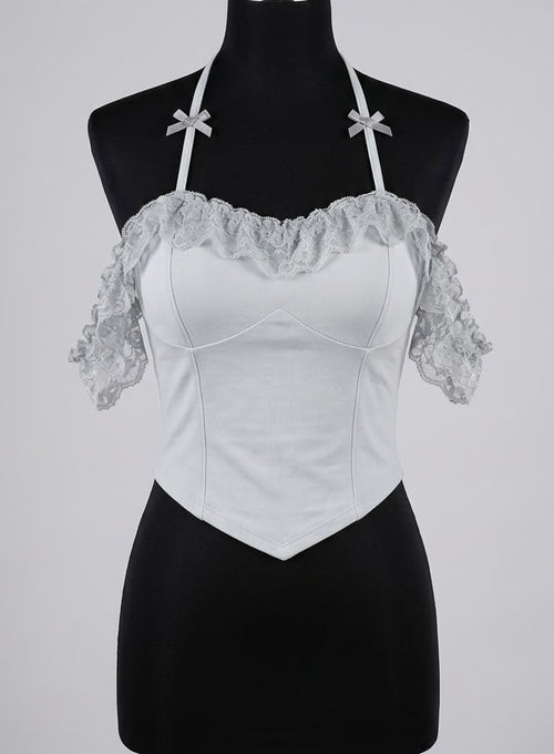 Sexy Slash Neck Sleeveless Chest Padded Crop Top T-Shirt Women's Summer Sweet Backless Halter Top Elegant Off Shoulder Cute Tees
