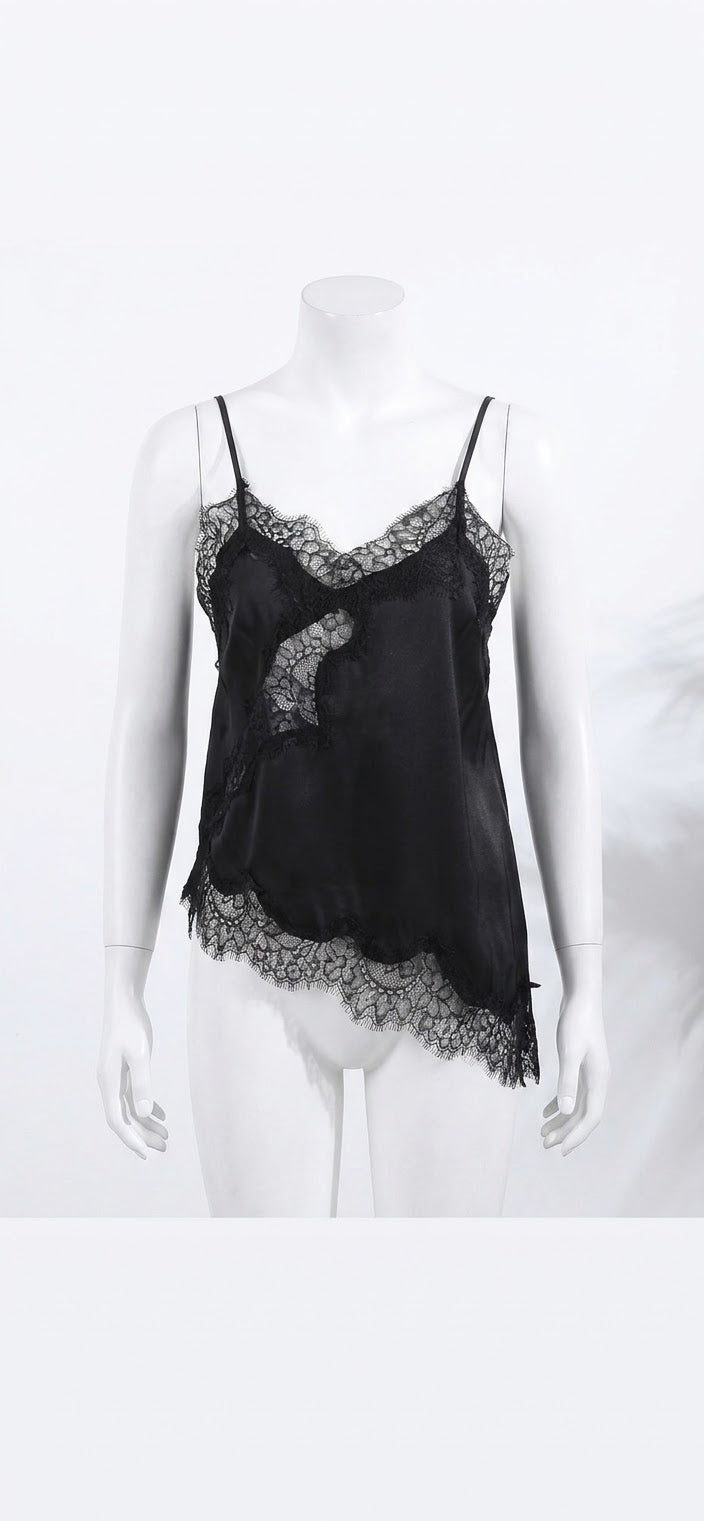 Top entallado de tirantes con encaje para mujer, transparente, escote en V, espalda descubierta, sin mangas, novedad de otoño 2026, estilo urbano unicolor.