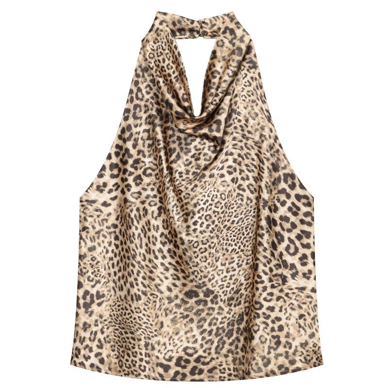 Top de satén con cuello halter para mujer, elegante, sexy, sin espalda, estilo moda femenina, blusa corta/camisola sin hombros, verano 2026.